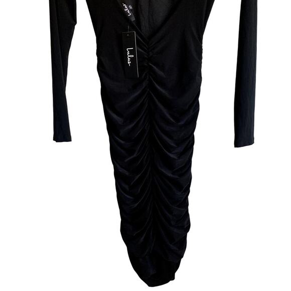 Lulus Black Ruched Open Back Long Sleeve Mini Dress Size XS NWT - Picture 8 of 16